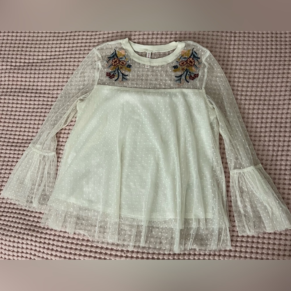 Elegant Sheer Floral Embroidered Blouse - Cream